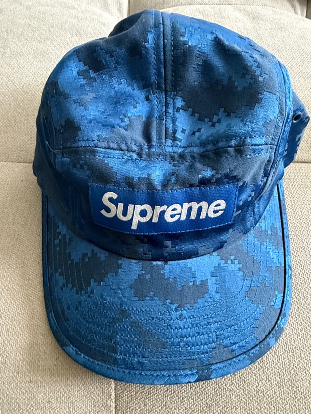 Supreme Blue Digital Camo Camp Cap with White Logo